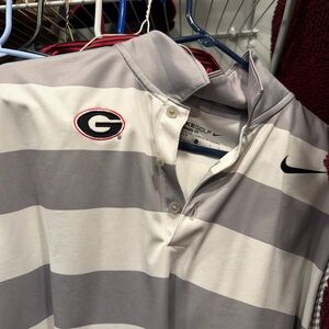 Nike Golf UGA Georgia Bulldogs Gray and White Striped Polo